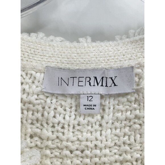 Intermix Silk Blend Knot White Cardigan Sweater Gold Buttons Sz 12 - Picture 5 of 7